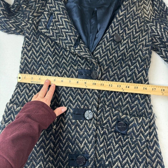 Diane Von‎ Furstenberg Trente Pea Coat Size 0 Navy/Tan Chevron Wool Mohair Blend - Picture 12 of 15